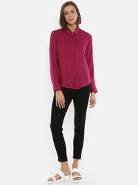 De Moza Women's Full Sleeve Shirt Woven Top Solid Rayon Magenta - De Moza (4465229987903)