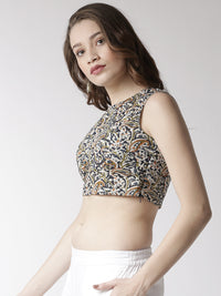 De Moza Women's Crop Woven Top All Over Print Cotton Indigo Blue - De Moza (4470437281855)