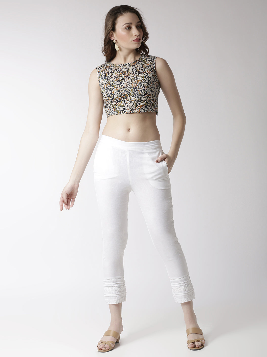 De Moza Women's Crop Woven Top All Over Print Cotton Indigo Blue - De Moza (4470437281855)