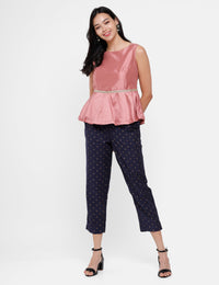 De Moza Ladies Printed Straight Pant Navy