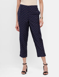 De Moza Ladies Printed Straight Pant Navy