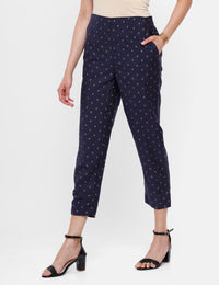 De Moza Ladies Printed Straight Pant Navy