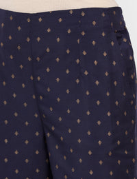 De Moza Ladies Printed Straight Pant Navy