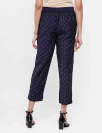 De Moza Ladies Printed Straight Pant Navy