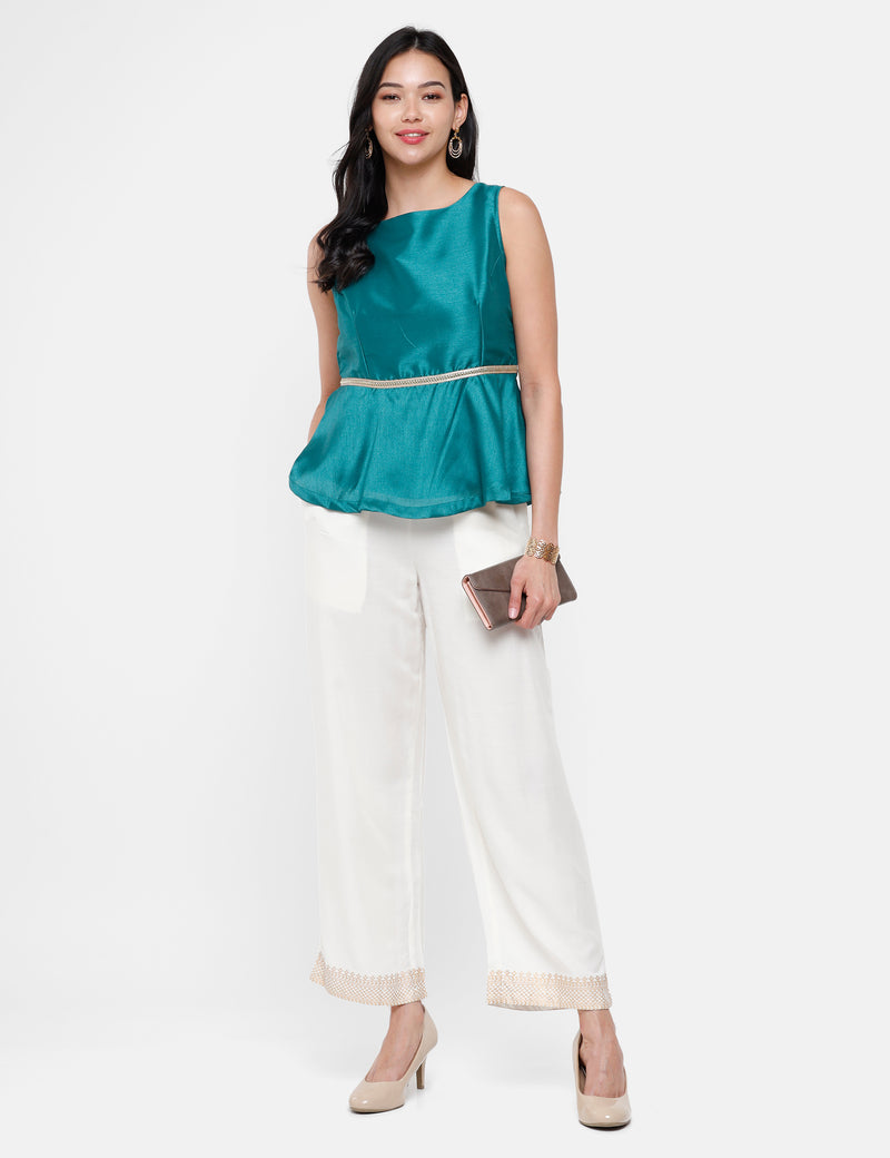 De Moza Women’s Printed Palazzo Offwhite