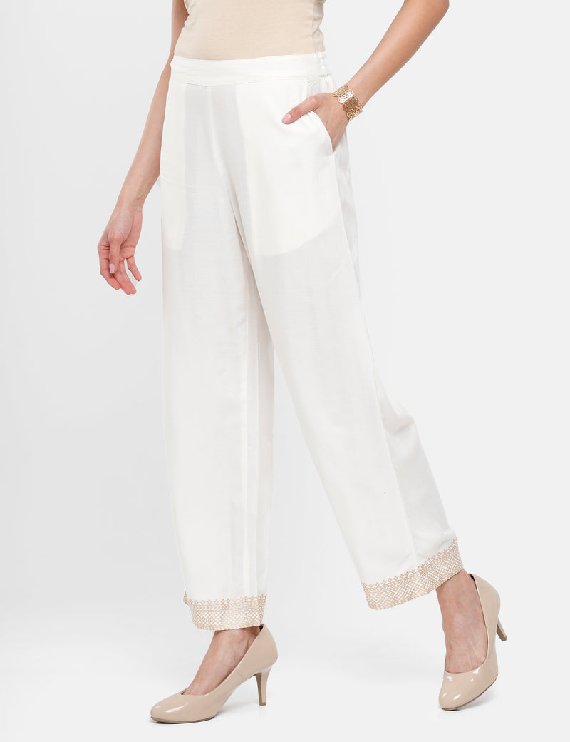 De Moza Women’s Printed Palazzo Offwhite