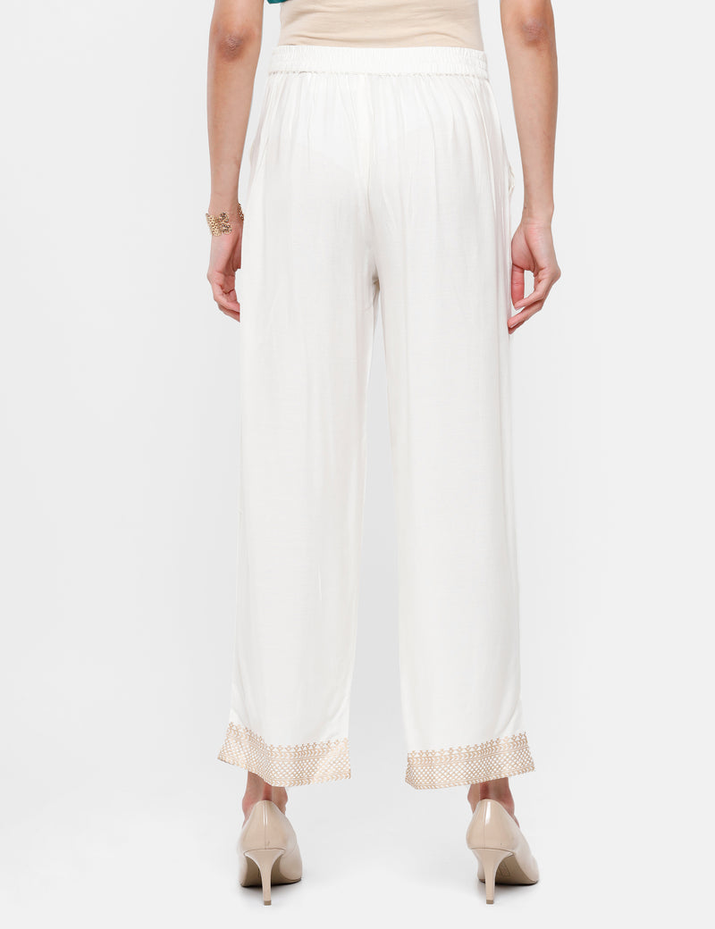 De Moza Women’s Printed Palazzo Offwhite