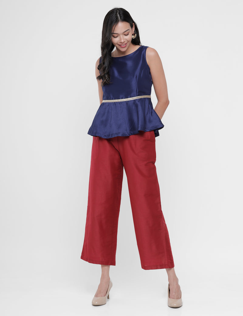 De Moza Ladies Palazzo Solid Polyester Red - De Moza