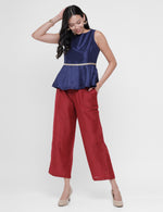 De Moza Ladies Palazzo Solid Polyester Red - De Moza