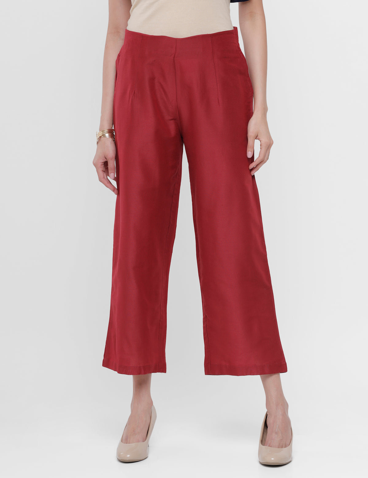 De Moza Ladies Palazzo Solid Polyester Red - De Moza