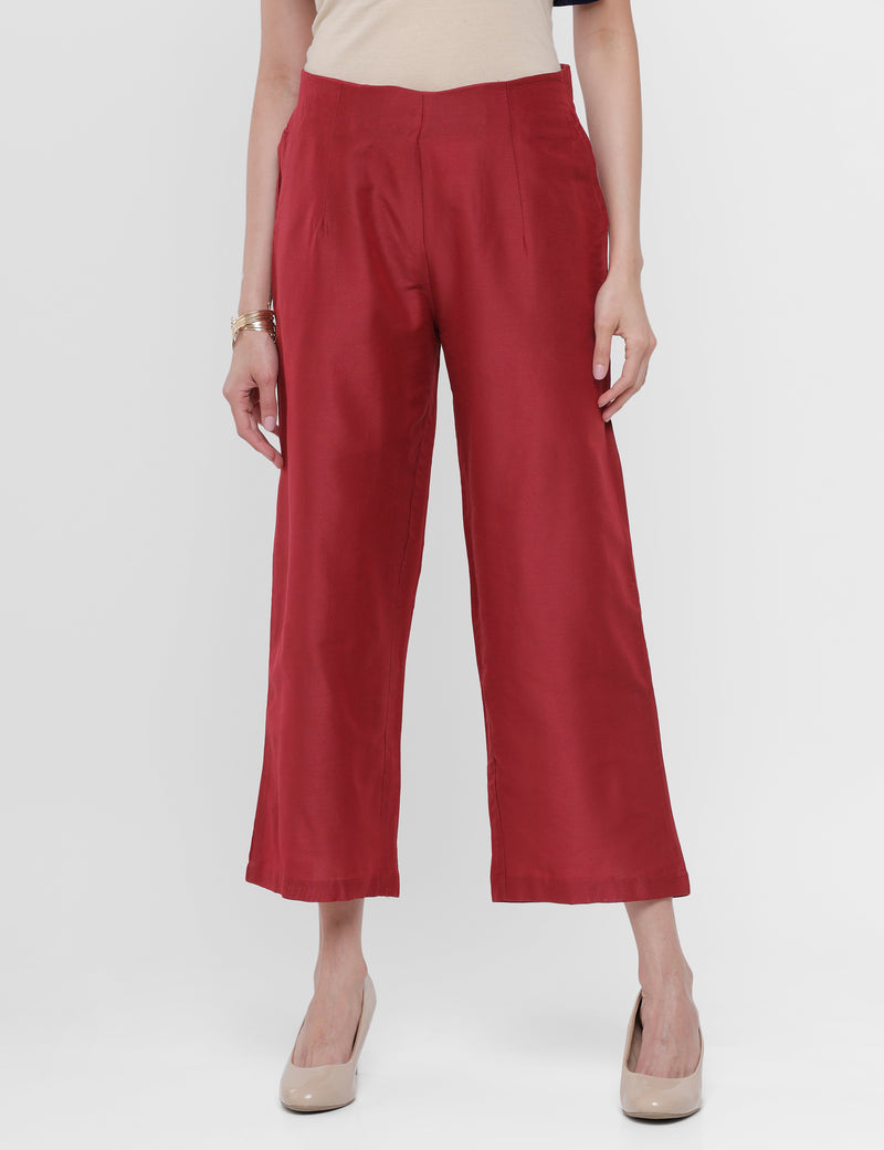 De Moza Ladies Palazzo Solid Polyester Red - De Moza