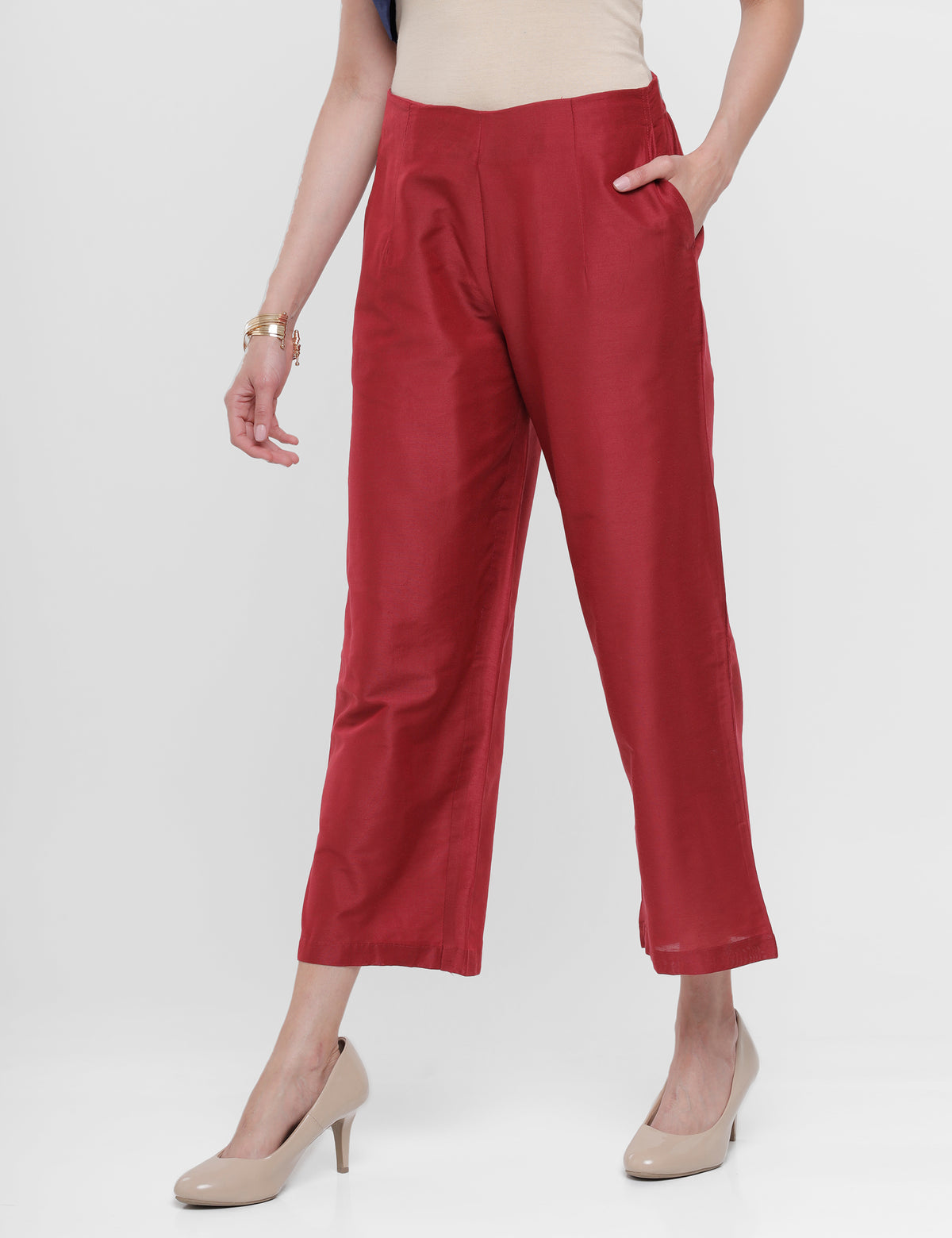 De Moza Ladies Palazzo Solid Polyester Red - De Moza
