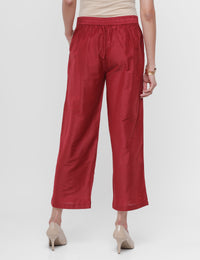 De Moza Ladies Palazzo Solid Polyester Red - De Moza