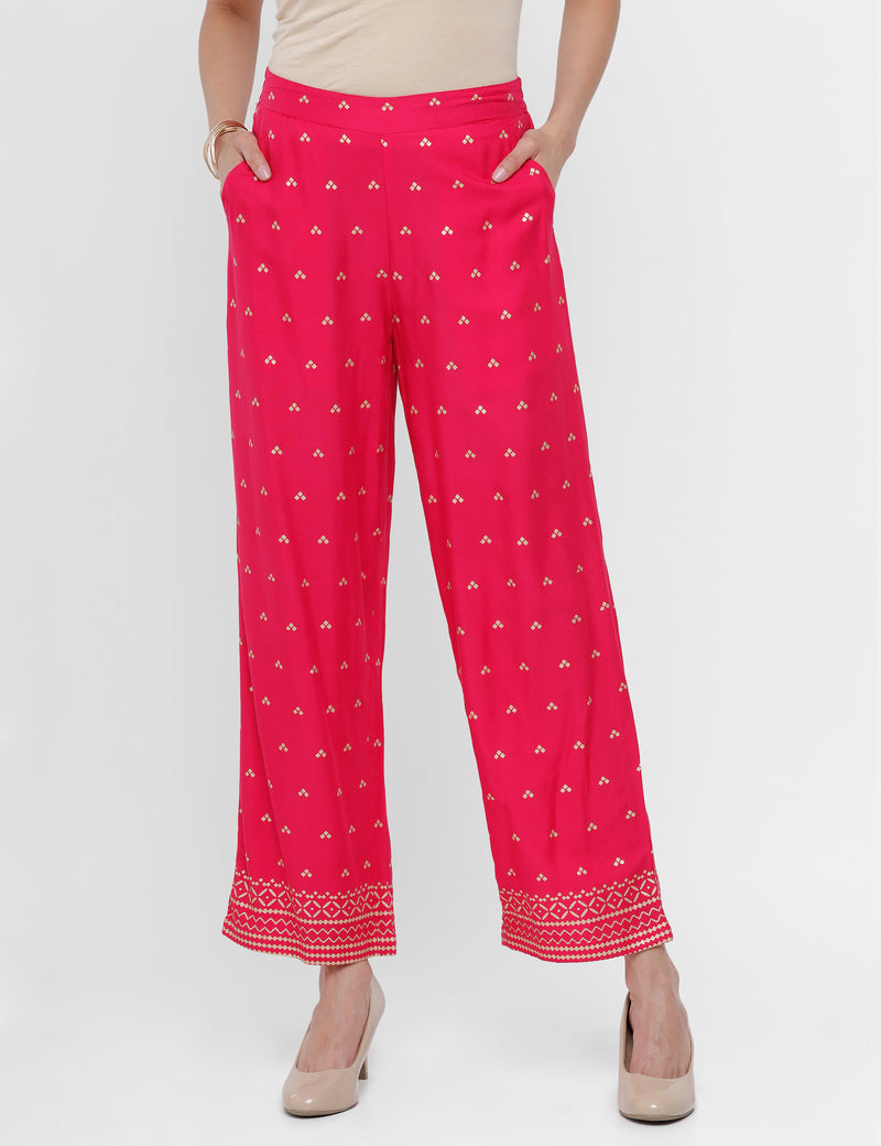 De Moza Ladies Printed Palazzo Fuchsia