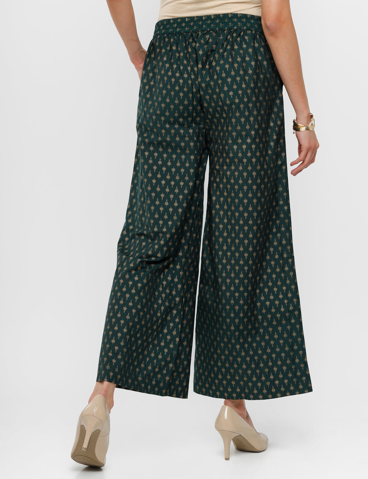 De Moza Ladies Palazzo Solid Polyester Dark Green - De Moza