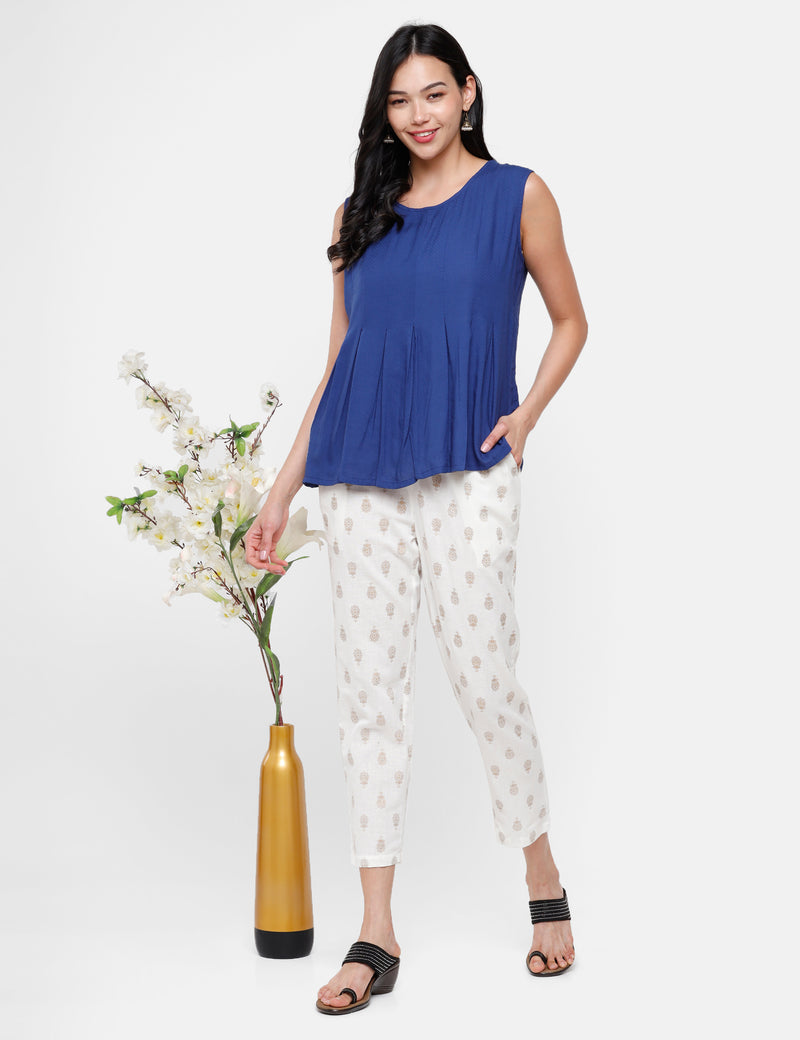 De Moza Ladies Printed Straight Pant Natural