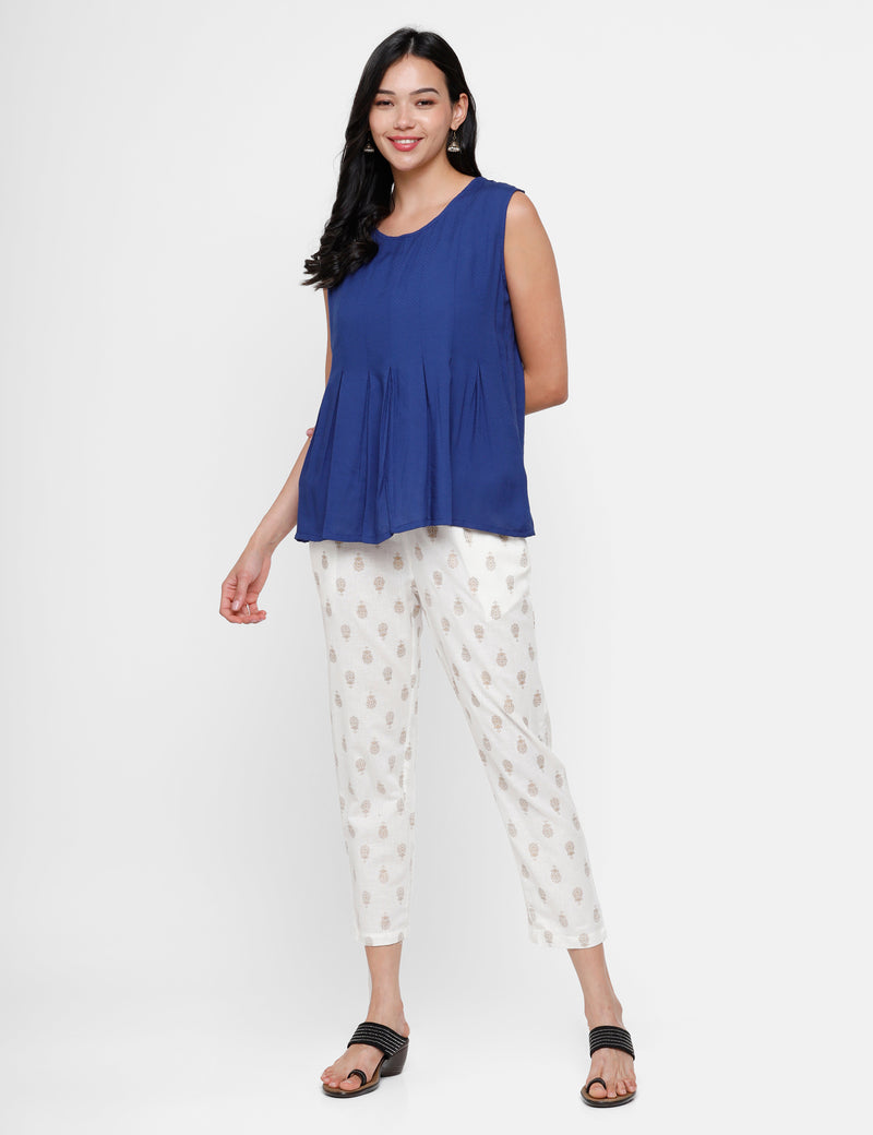 De Moza Ladies Printed Straight Pant Natural
