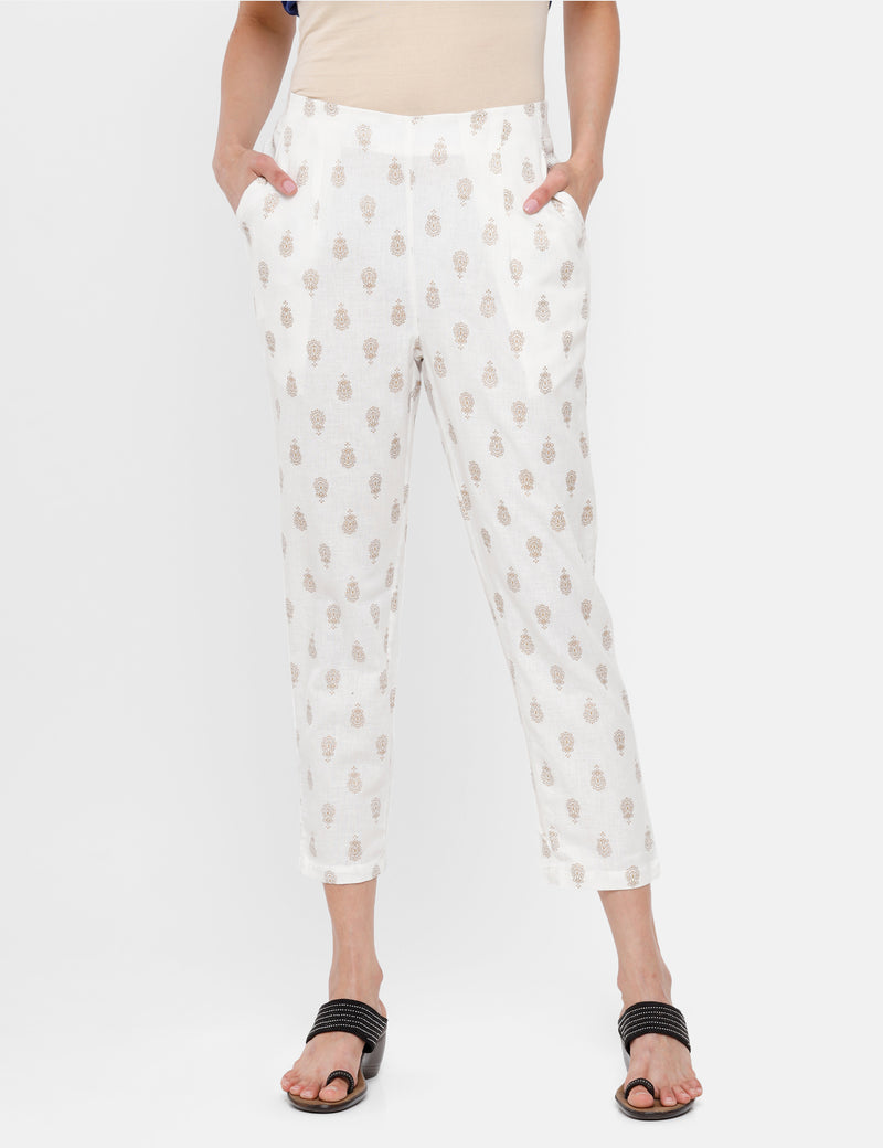 De Moza Ladies Printed Straight Pant Natural