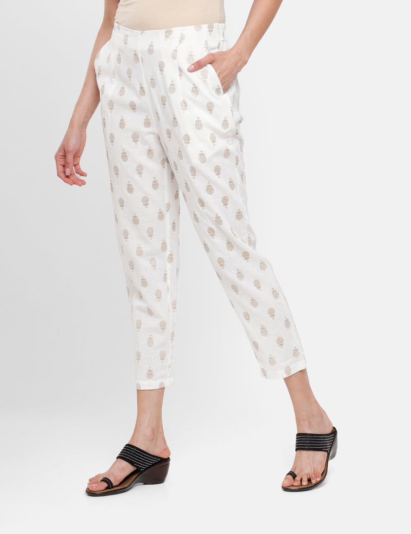 De Moza Ladies Printed Straight Pant Natural