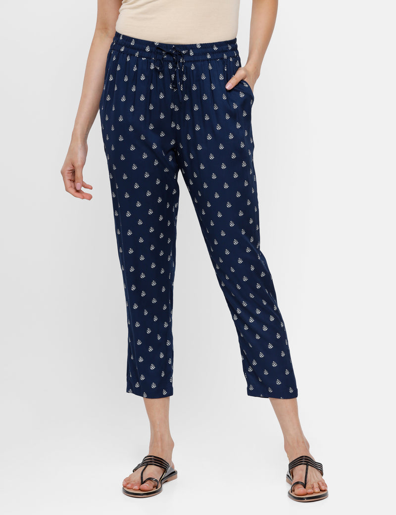 De Moza Ladies Printed Straight Pant Indigo