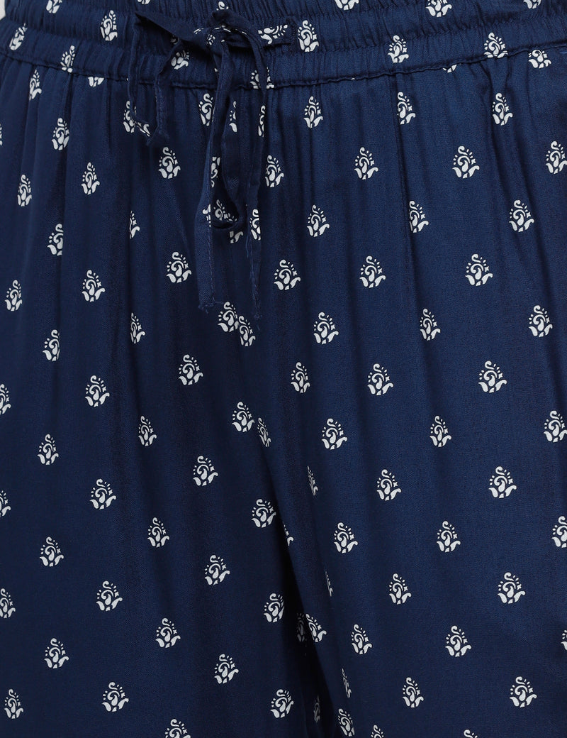 De Moza Ladies Printed Straight Pant Indigo