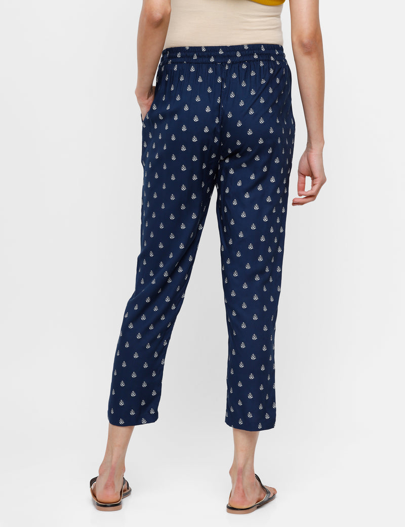 De Moza Ladies Printed Straight Pant Indigo