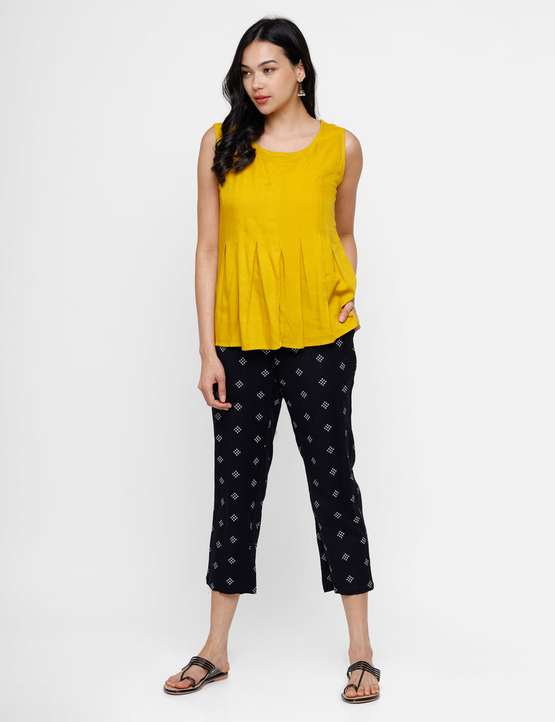De Moza Ladies Printed Straight Pant Navy Blue