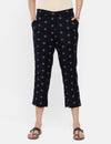 De Moza Ladies Printed Straight Pant Navy Blue