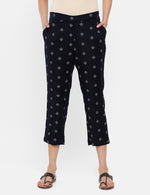De Moza Ladies Printed Straight Pant Navy Blue