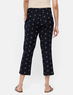 De Moza Ladies Printed Straight Pant Navy Blue