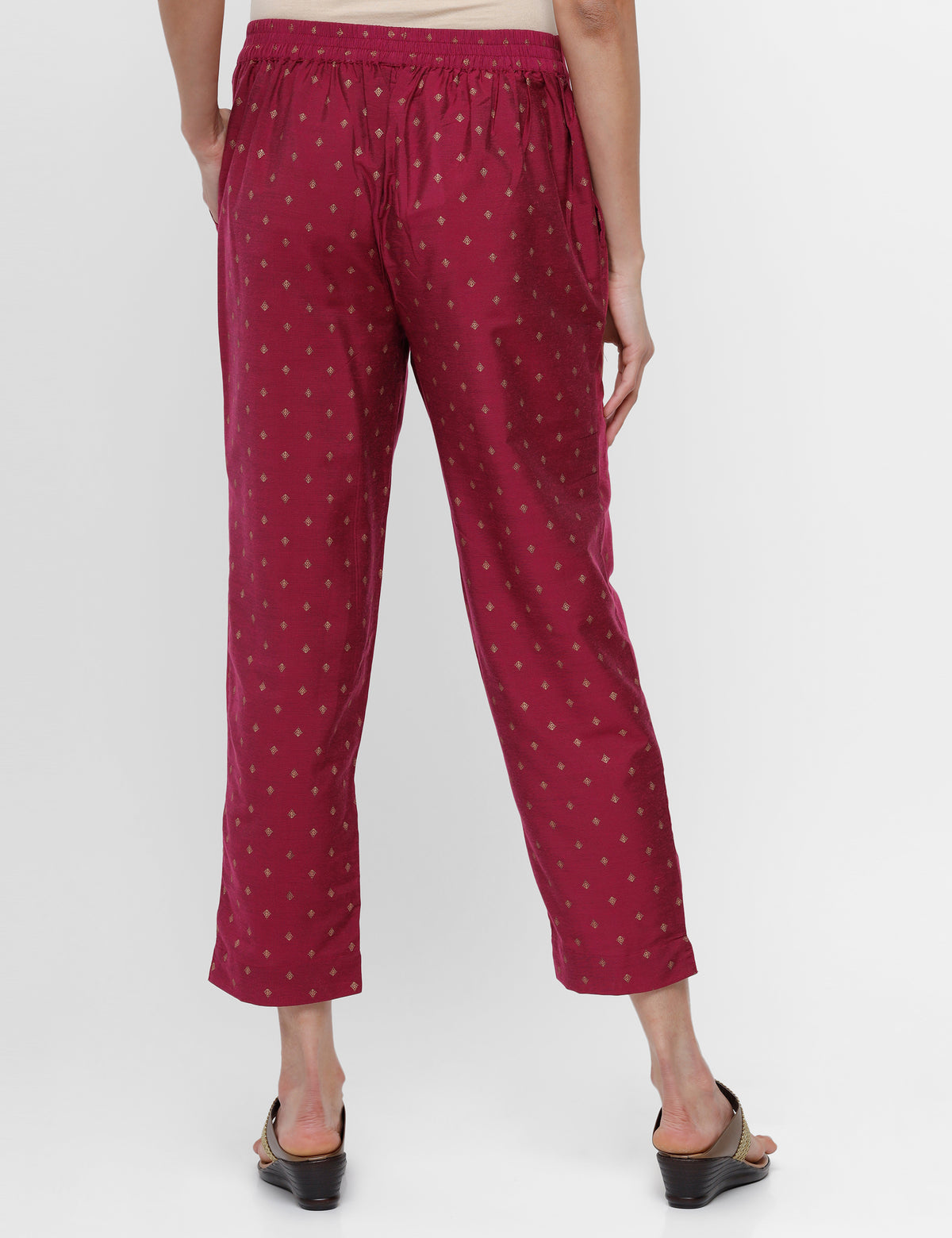 De Moza Ladies Printed Straight Pant Wine