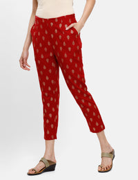 De Moza Ladies Printed Straight Pant Maroon