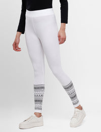 De Moza Ladies Ankle Length Leggings Solid Viscose White - De Moza