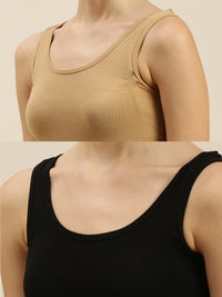 Pack of 2 De Moza Ladies Razor Back Top Black & Skin