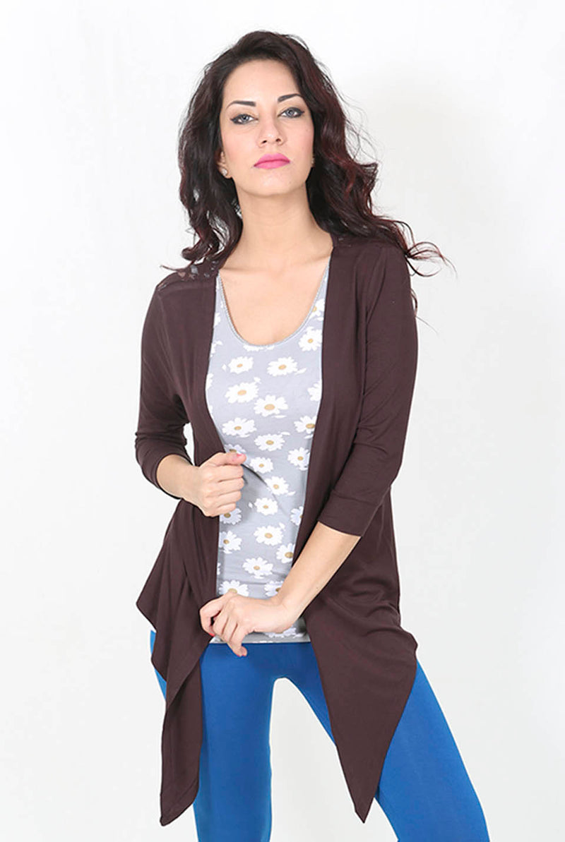 De Moza Ladies Longline Waterfall Shrug Brown - De Moza (8780289411)