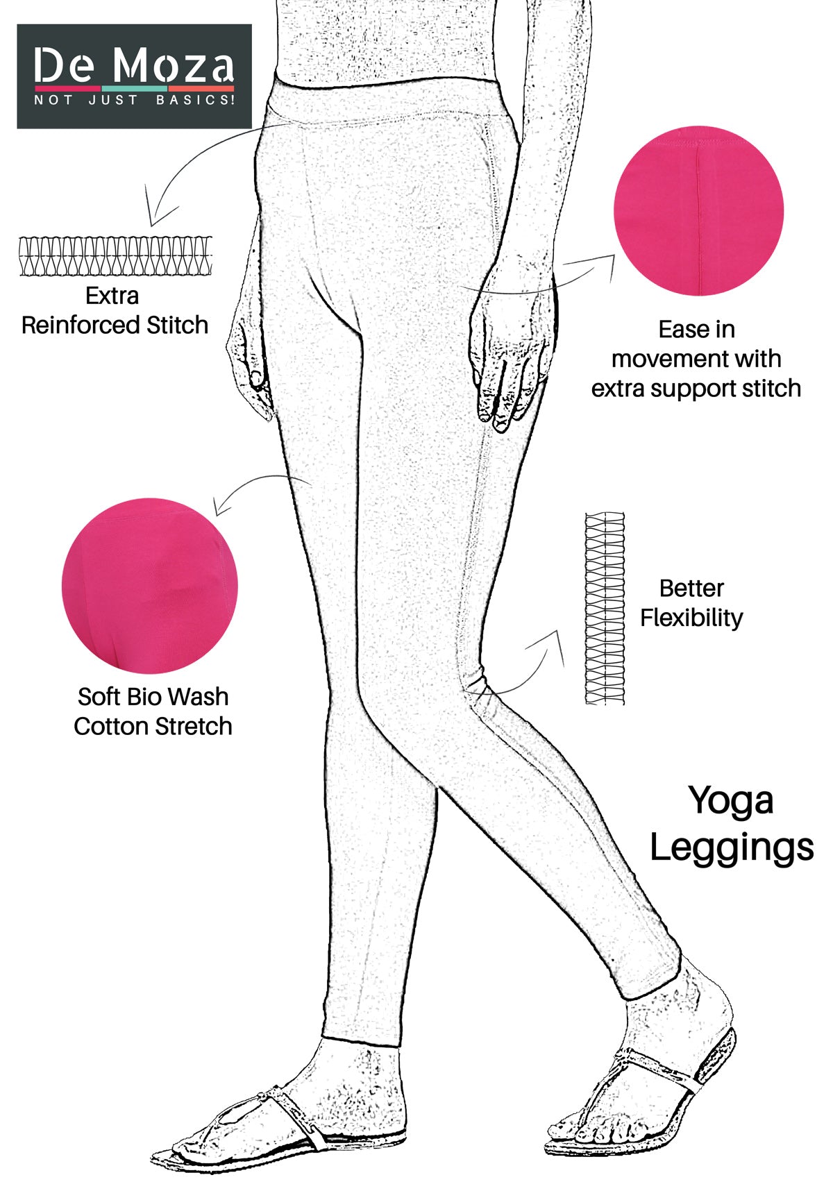 De Moza-Ladies Yoga Leggings Fuchsia - De Moza (1497607667775)